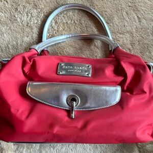 Kate Spade red nylon shoulder bag.  New 15”W x 8”L x 6”D